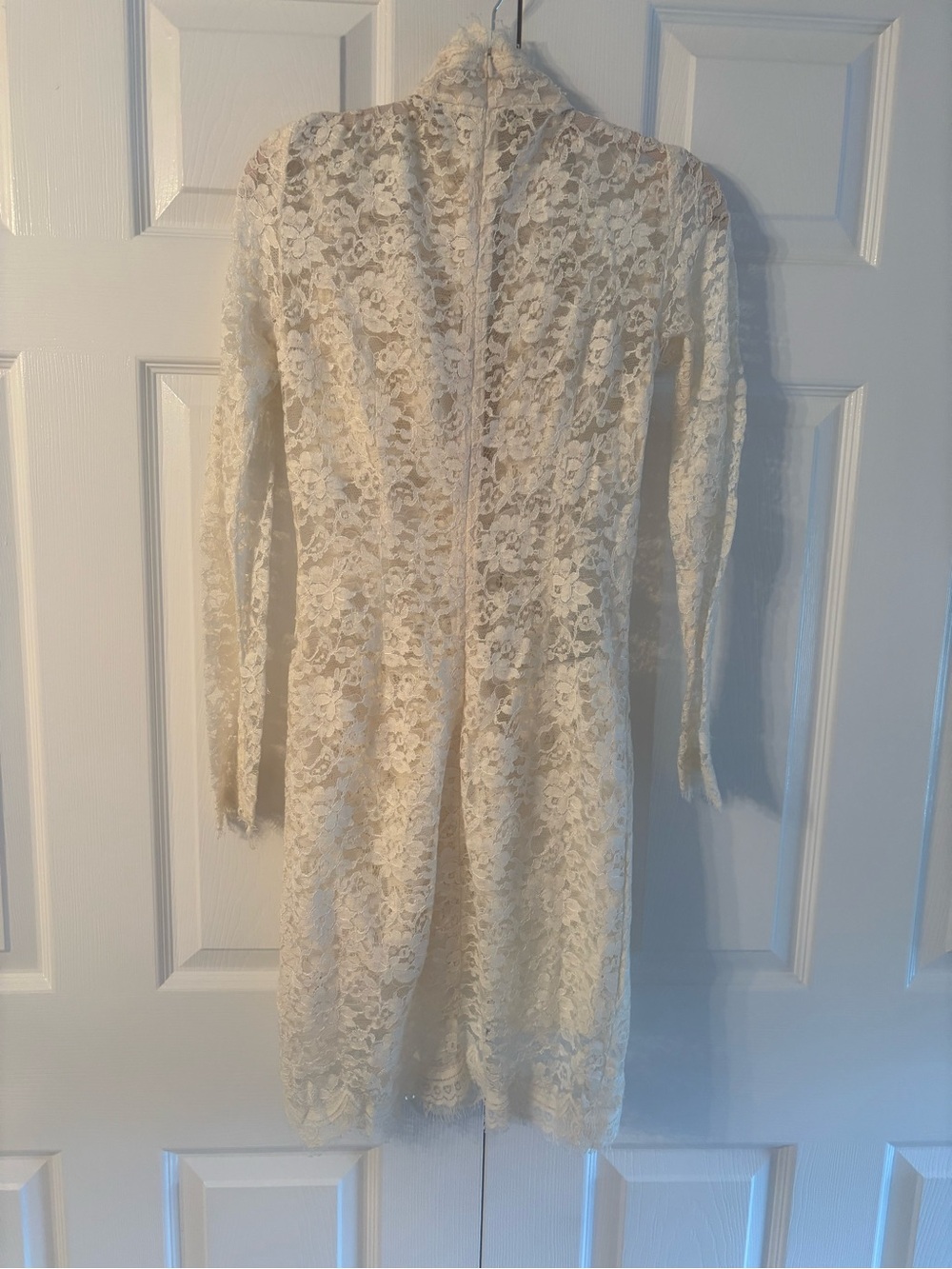 Ivory Lace Ruffle-Front Long Sleeve Dress - Picture 2 of 4